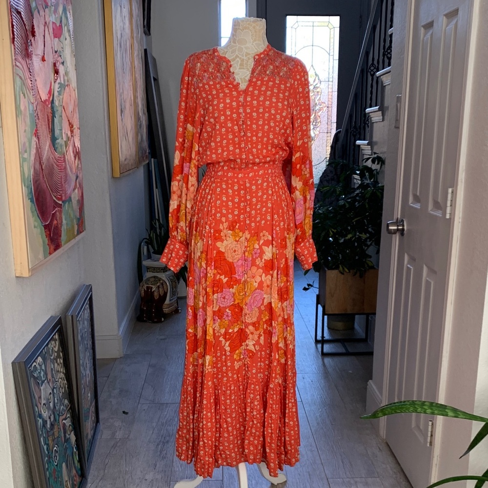 Spell Yellow Rose Gown Desert Rose Floral Button-Front Maxi Dress - Sz Small - Picture 7 of 13